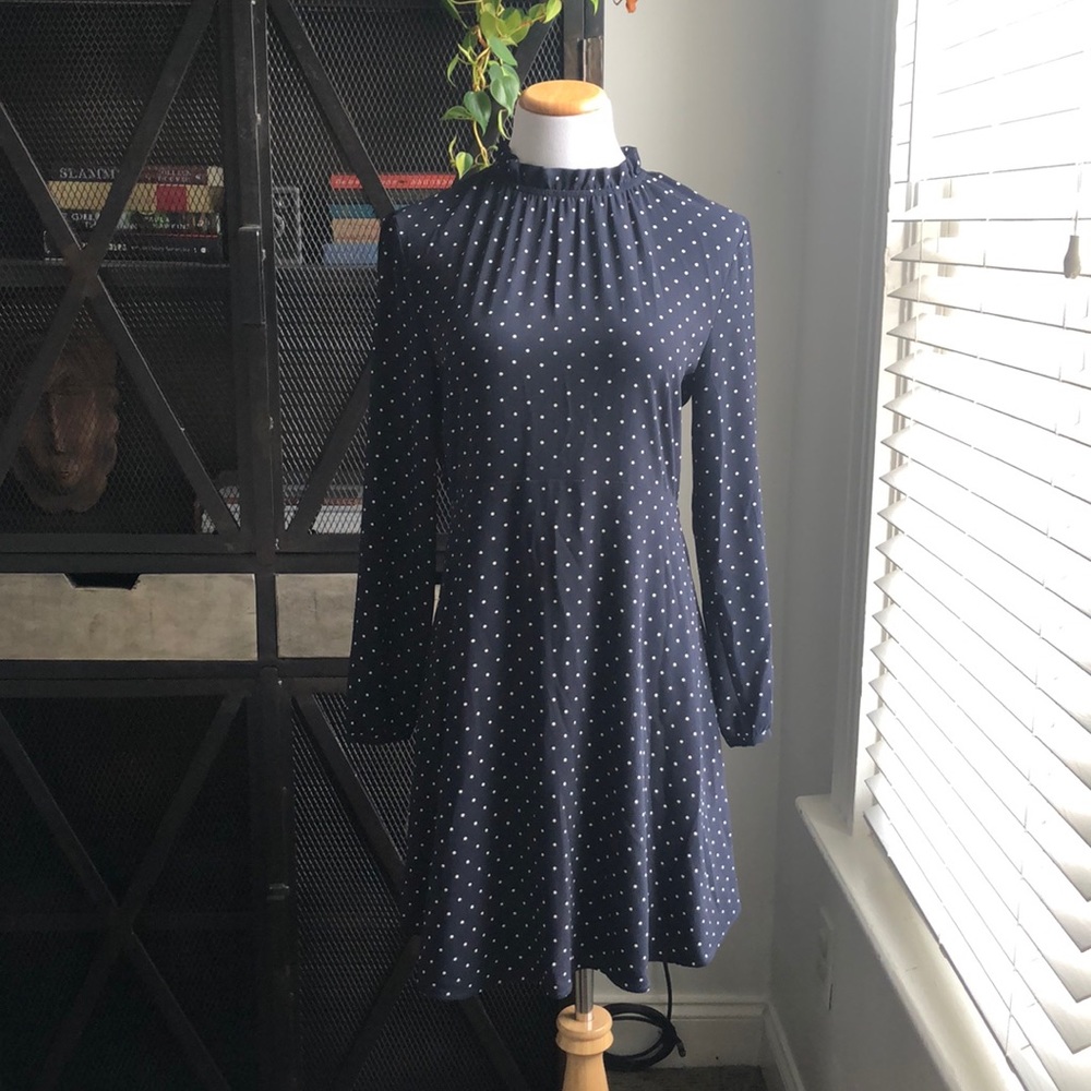 Navy light fabric polka dot dress